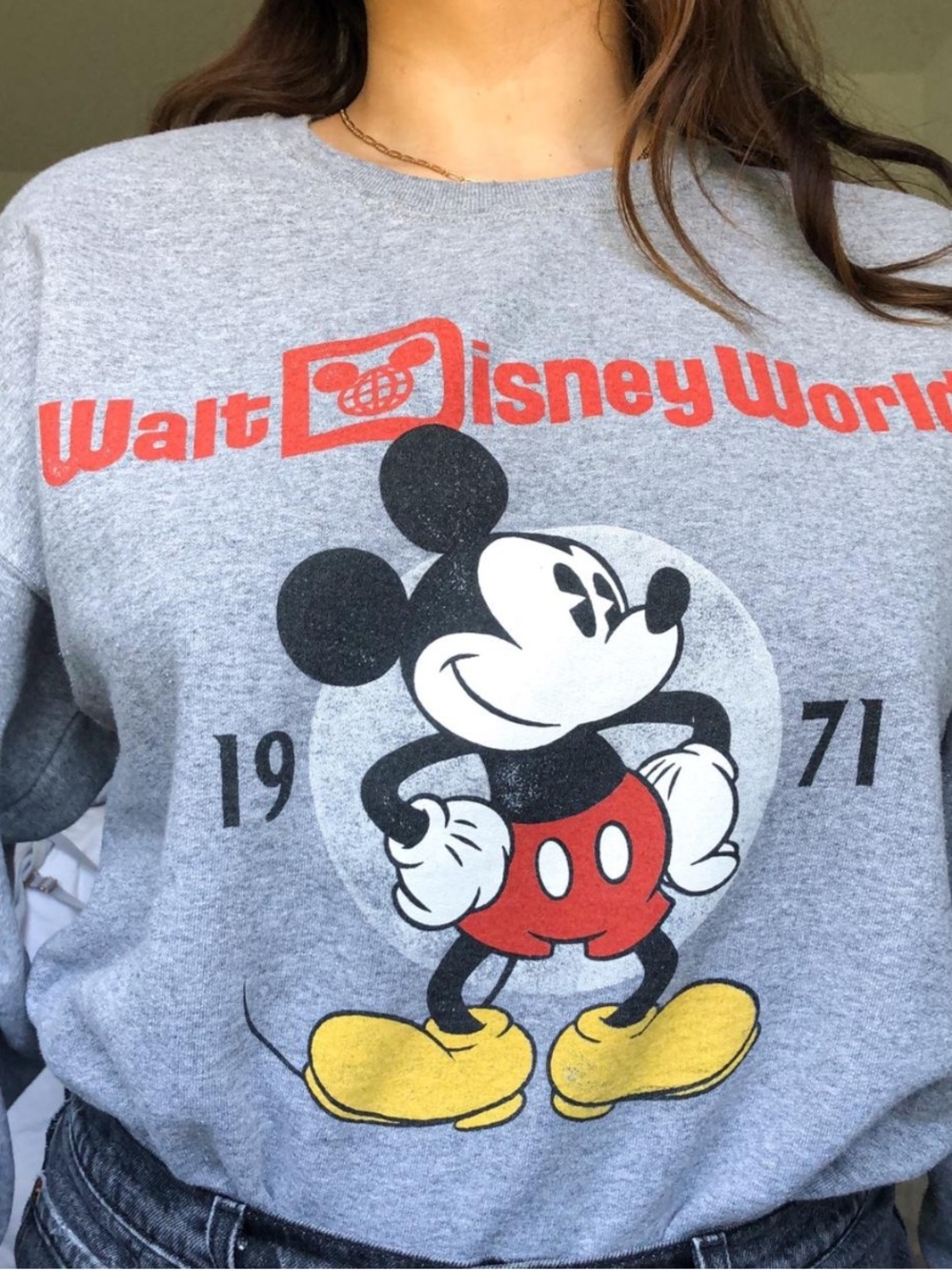 Disney Gray Crewneck with Vintage Mickey Graphic